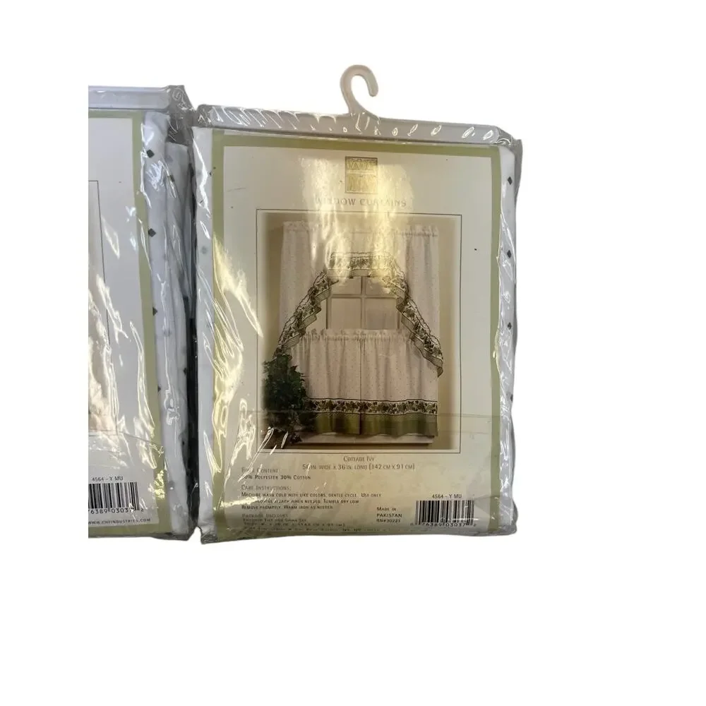 CHF Window Curtains Cottage Ivy Tailored Tier And Swag Set 56” x 36” Long 3 Pack